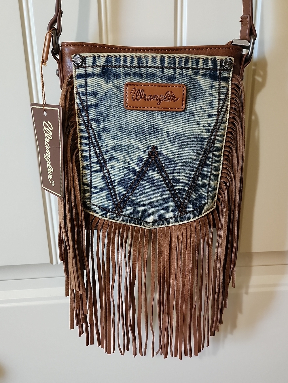Wrangler Denim & Brown Fringe Crossbody Bag New Used Condition